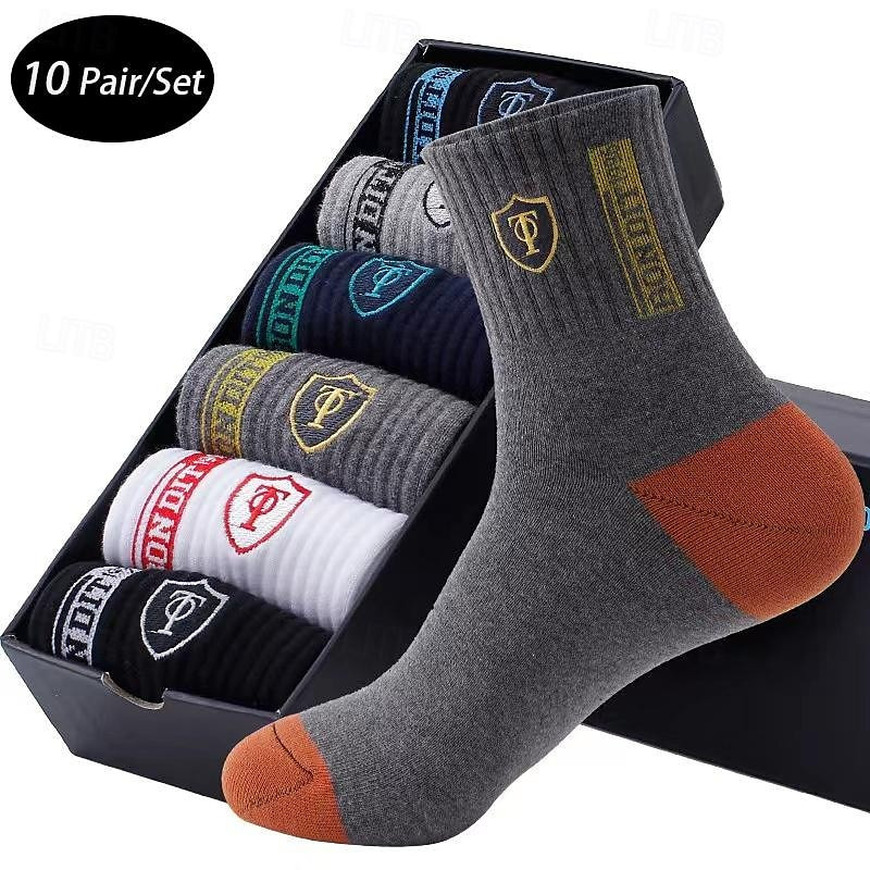 Men's 10 Pairs Multi Packs Socks Crew Socks Running Socks Casual Socks Rainbow Color Color Block Sports & Outdoor Daily Vacation Basic Medium Spring Fall Fashion Casual