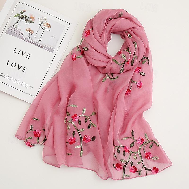 Women's Chiffon Scarf Street Daily Date Pink Scarf Floral